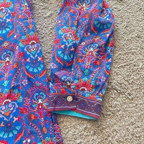 Loft The Softened Shirt Blouse Blue Floral Paisley Boho Henley Size XS - Picture 4 of 11